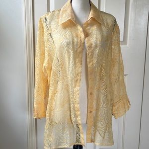 alfred dunner Yellow 3/4 sleeved Burnout Blouse  Top Size 18